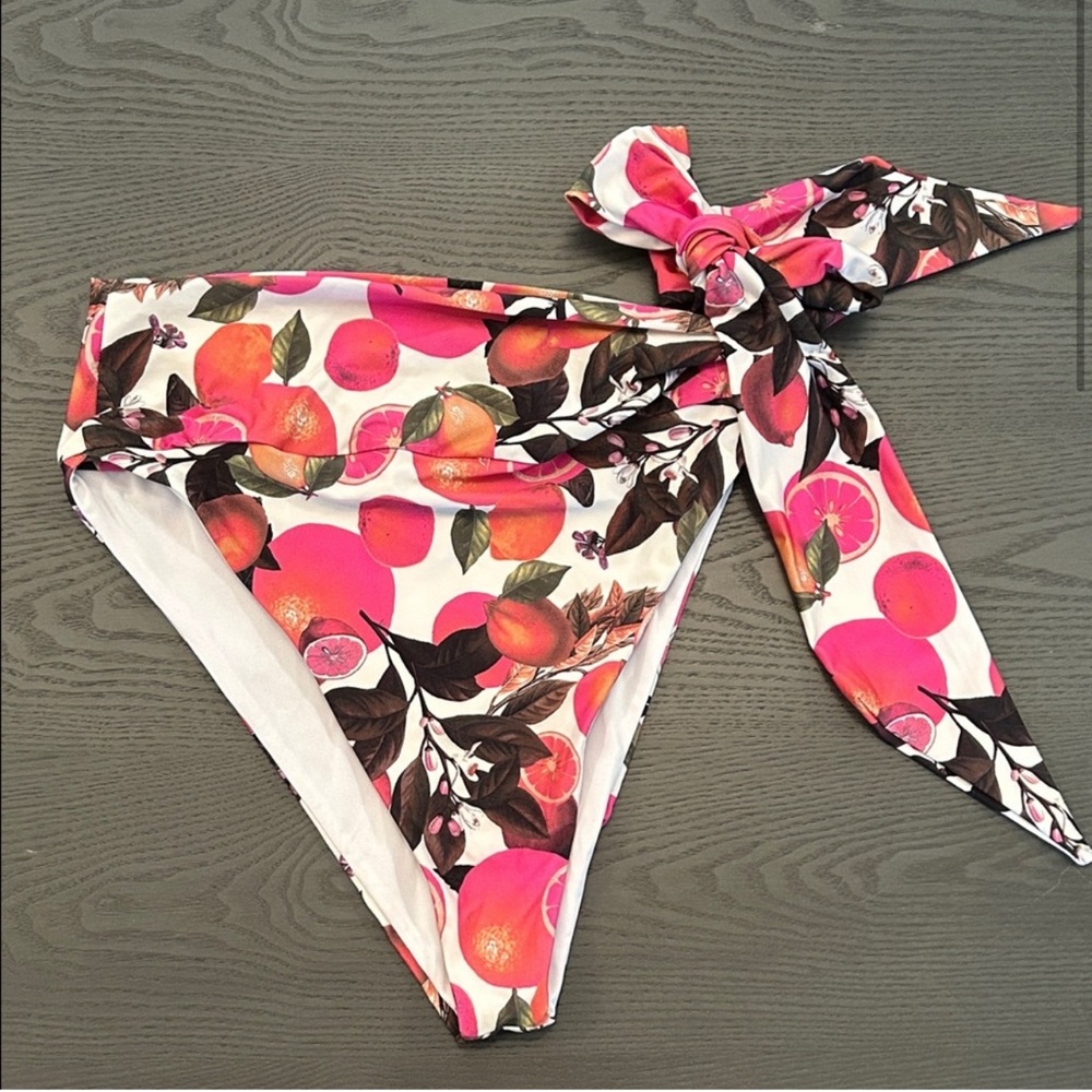 Beach Riot Fruit Print High Waisted Bikini Bottom with Side Tie